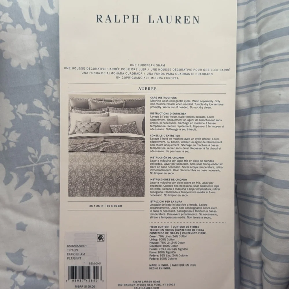 Ralph Lauren Gray European One Pillow Cover